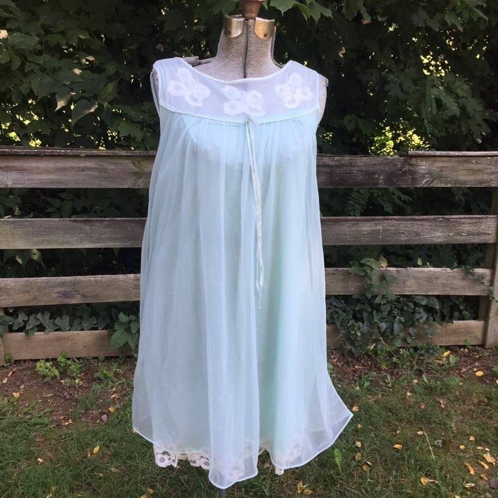 Vintage Evette Dress Sheer Nightgown Baby Blue Chiffon